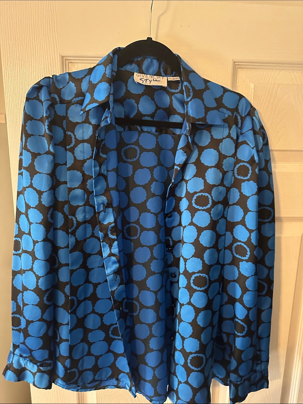 Givenchy vintage Blue and Black pattern Satin Blouse
